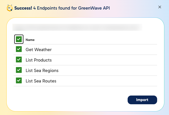 Choose endpoints to import
