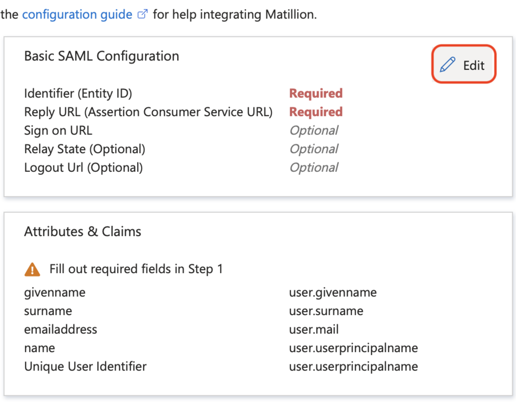 Edit Basic SAML Configuration
